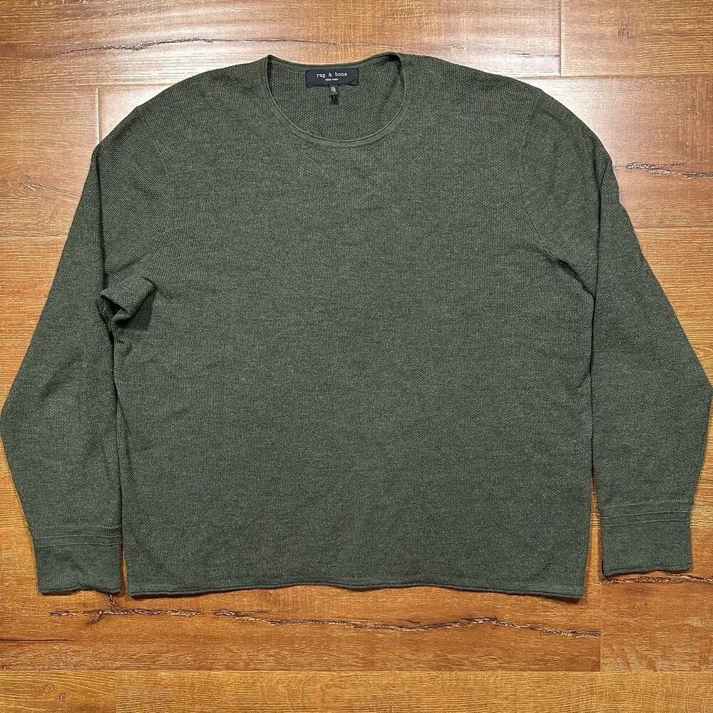 Rag & Bone Sweatshirt Mens 2XL Green Extra Fine Merino Wool Crewneck Sweater
